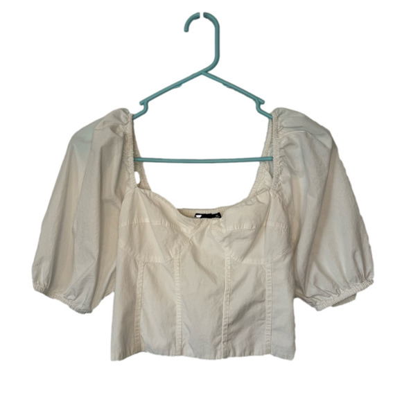 Gap Women's XS Boho Milkmaid Short Puff Sleeve Smocked Crop Top Cottagecore - Picture 1 of 7
